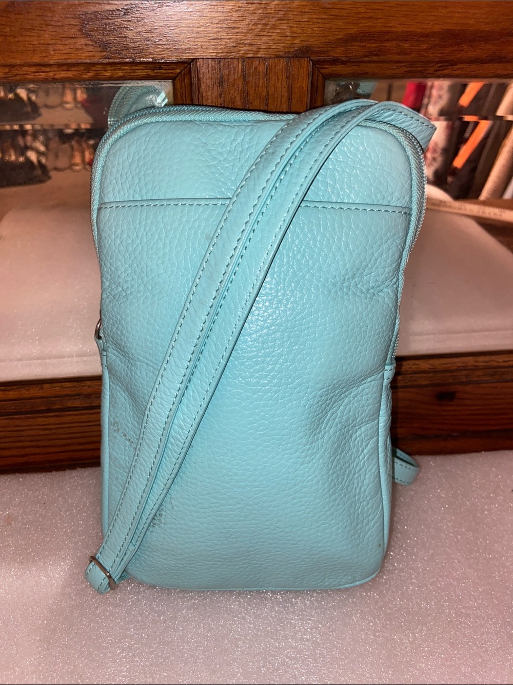 Coldwater Creek Aqua Blue Pebbled Leather Crossbody